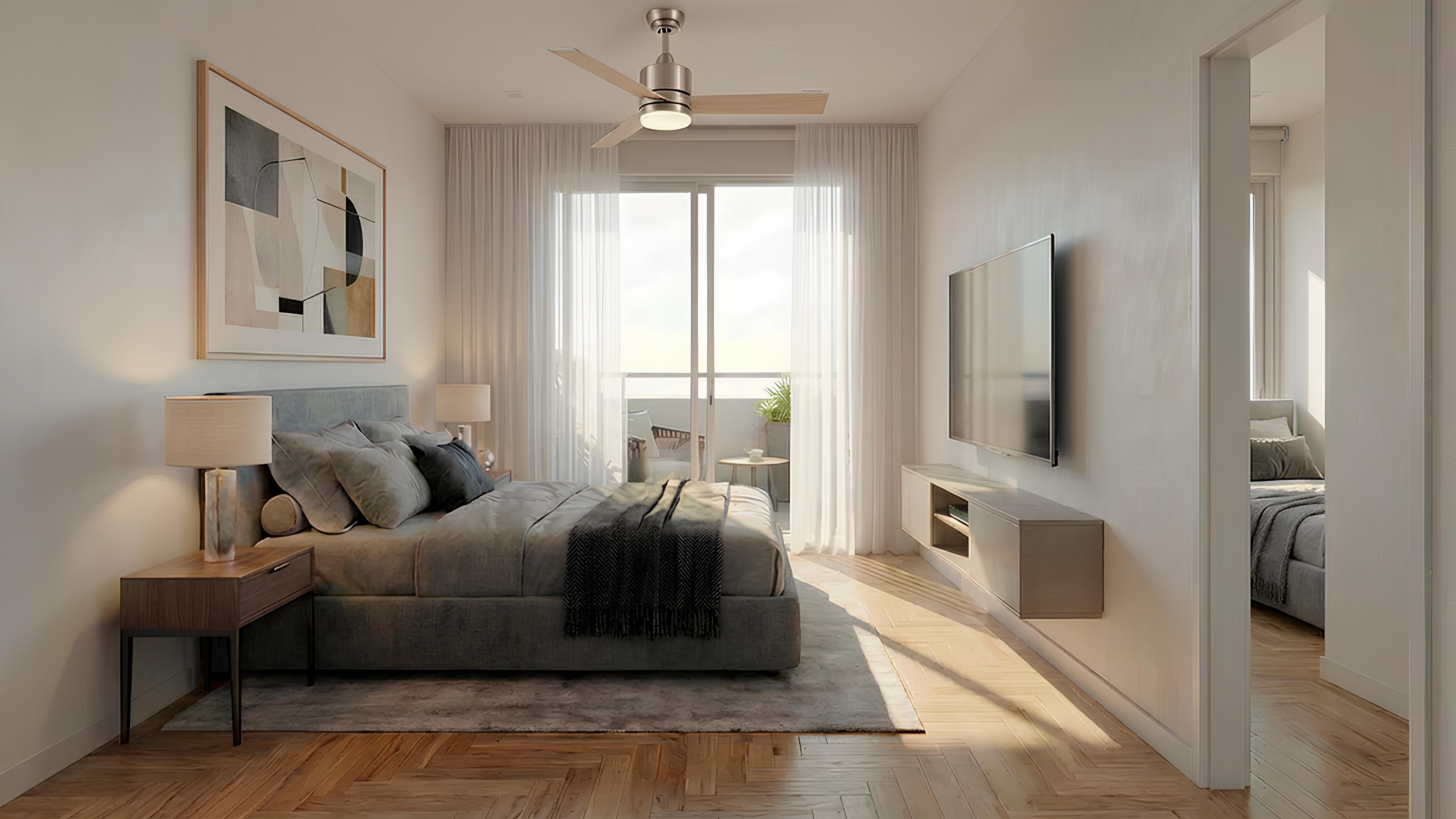 Visualización 3D de dormitorio principal suite